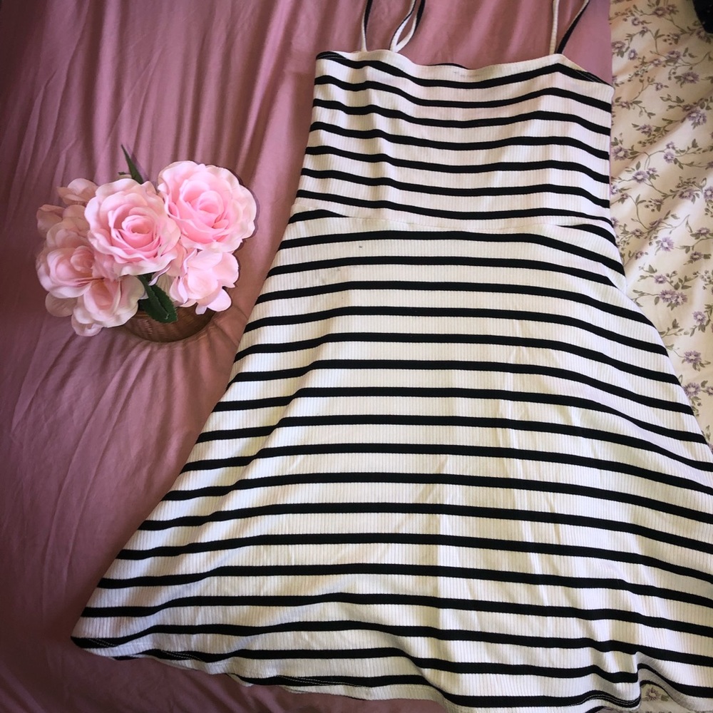 Black and white striped day dress
